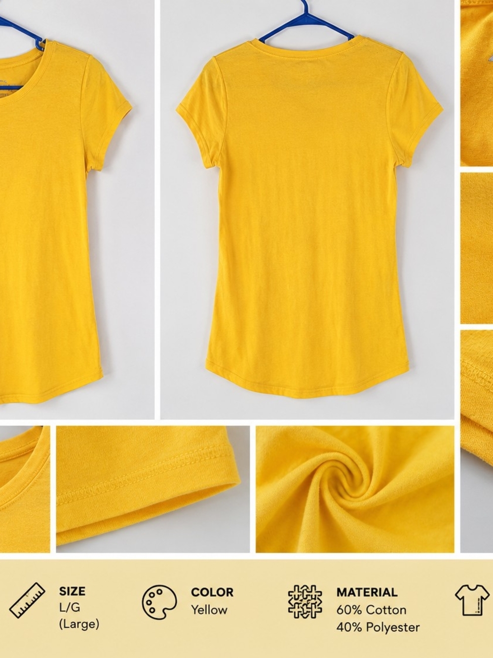 Arizona Jean Company Women's Yellow Crew Neck Short Sleeve T-Shirt Size L
